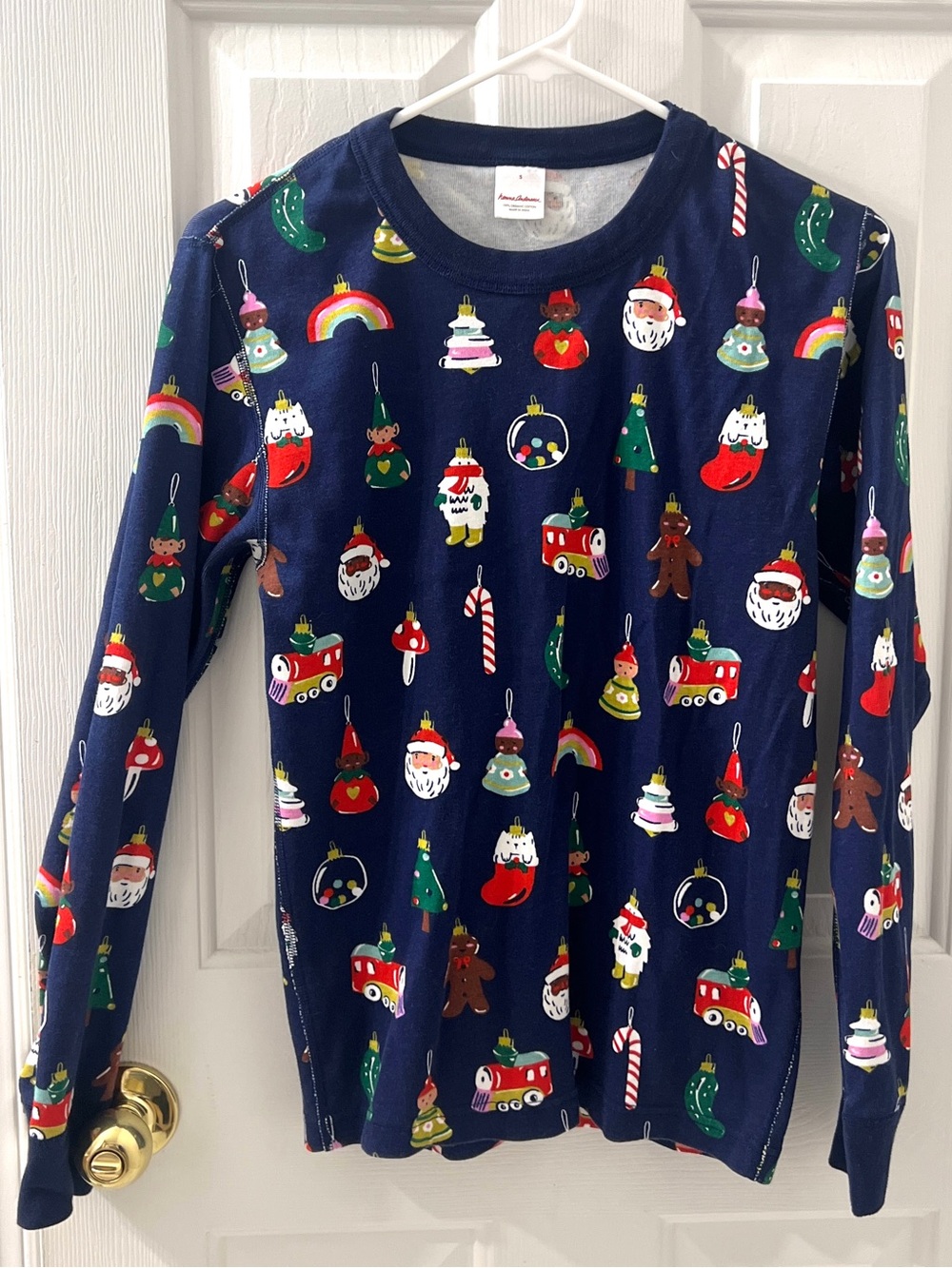 Hanna Andersson Navy Christmas Ornament Long John Xmas Pajama Top Unisex Small